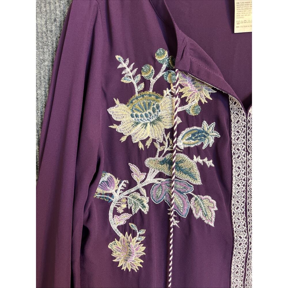 Chicos Womens Blouse Size 8/10 Purple Embroidered Boho Tassels Long Sleeve - Picture 3 of 7